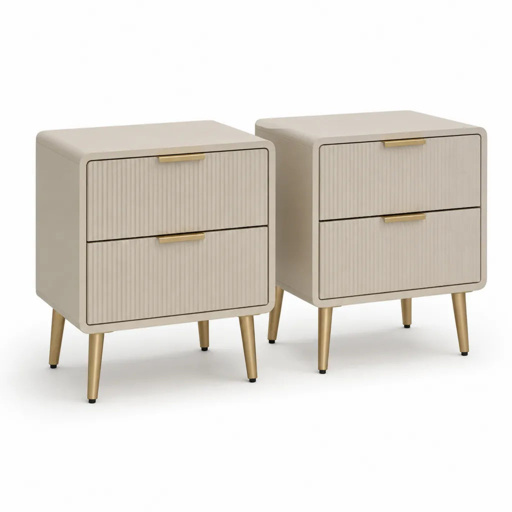 Set di 2 comodini 45 x 40 x 60 cm in MDF rettangolari beige con 2 cassetti e gambe dorate