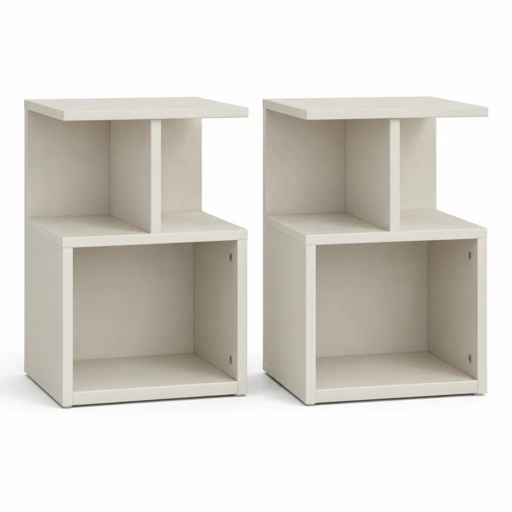 Set di 2 comodini con ripiani aperti in pannello truciolare bianco rettangolari 40 x 30 x 60 cm