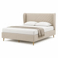 Letto matrimoniale con testiera imbottita in poliestere rettangolare beige 160 x 200 cm