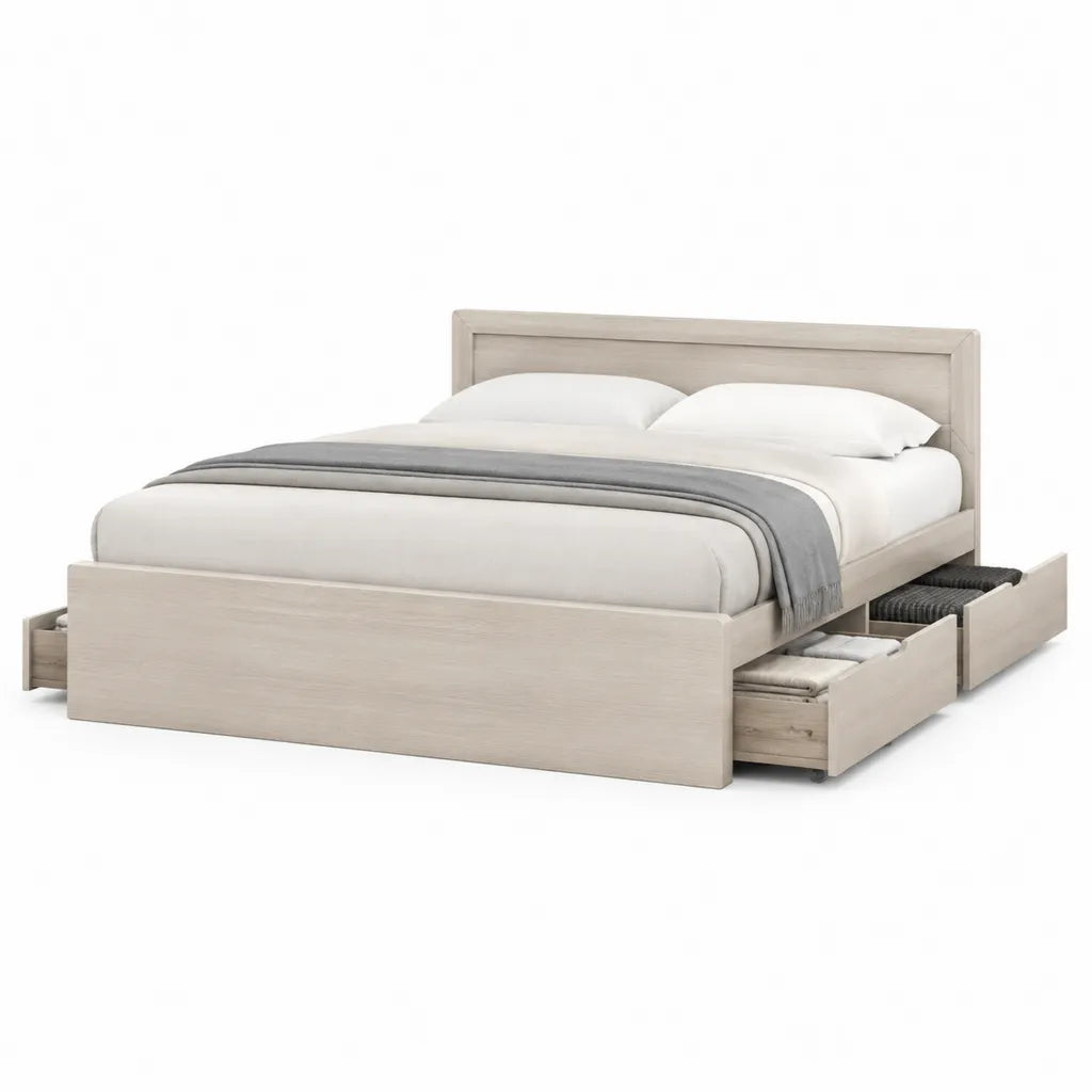 Letto matrimoniale con 4 cassetti in MDF effetto rovere chiaro rettangolare 160 x 200 cm