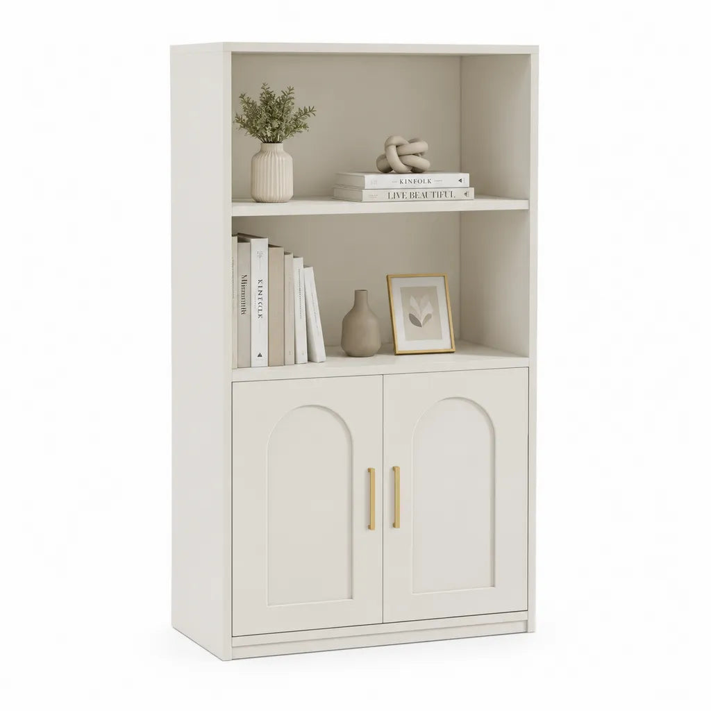 Libreria con ante a 2 ripiani in MDF bianco 80 x 30 x 150 cm
