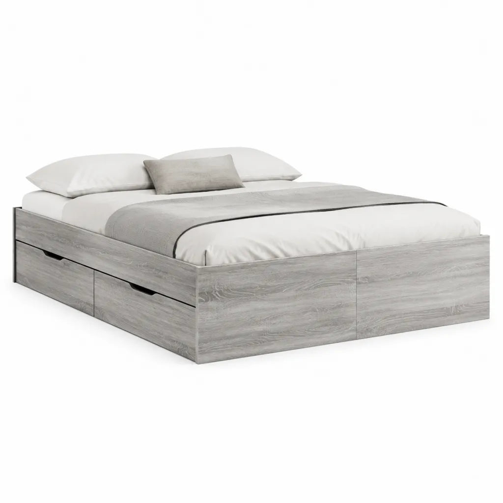 Letto matrimoniale con 4 cassetti 160 x 200 cm in truciolare melaminico rovere grigio rettangolare