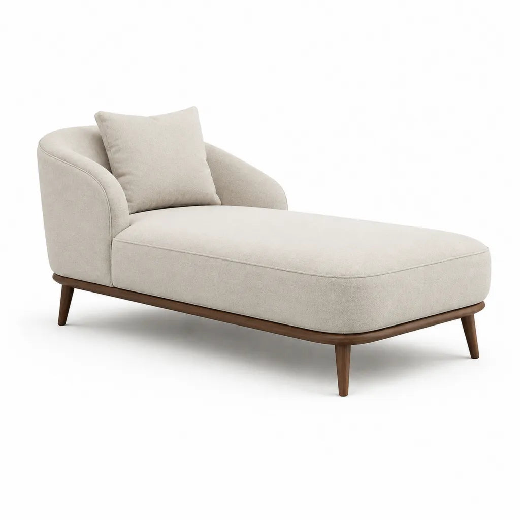 Meridienne imbottita con cuscino in poliestere beige 160 x 80 x 78 cm con struttura in legno massello