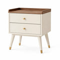 Comodino rettangolare a 2 cassetti in MDF impiallacciato noce avorio 50 x 40 x 60 cm