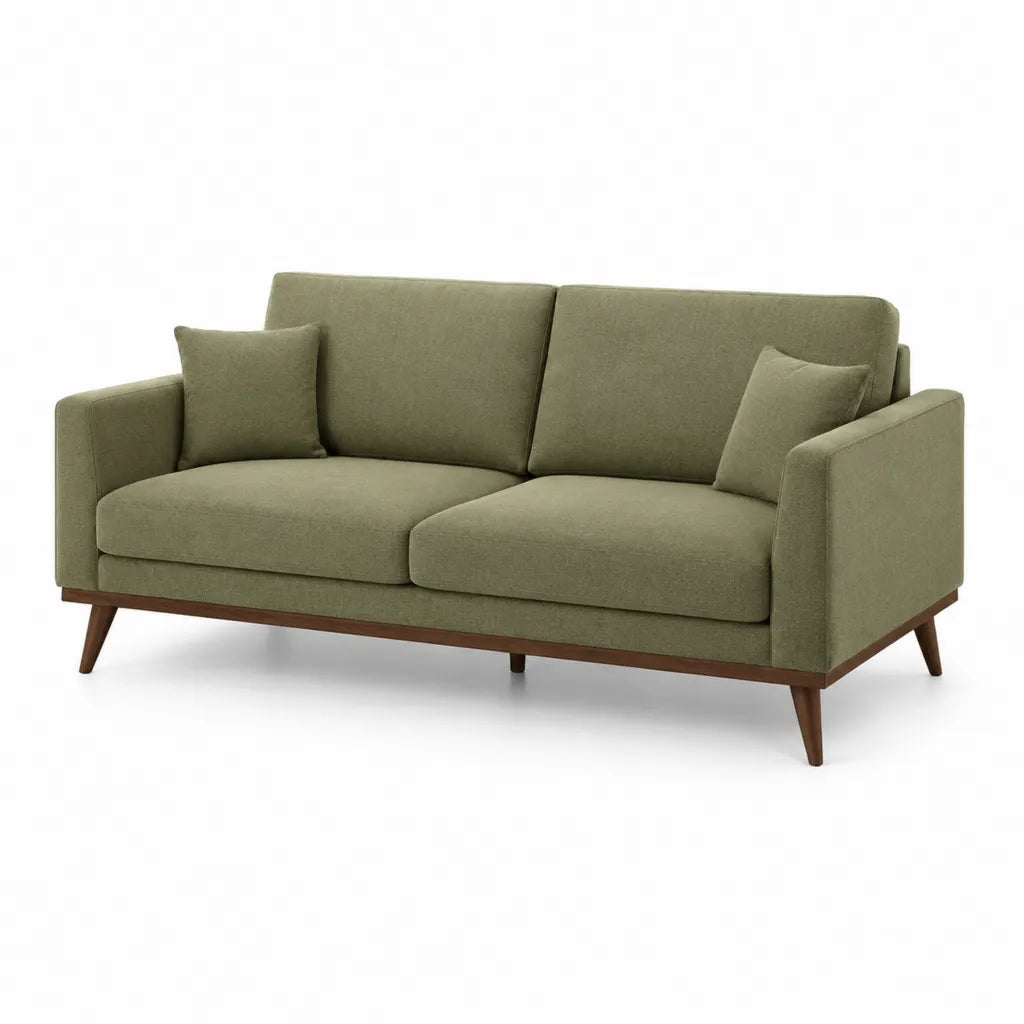 Divano 2 posti con 2 cuscini in poliestere verde oliva 180 x 85 x 85 cm