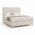 Letto matrimoniale imbottito 160 x 200 cm con testiera rettangolare in poliestere beige