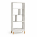 Libreria alta a giorno 80 x 35 x 190 cm in truciolare bianco con gambe in pino rettangolare