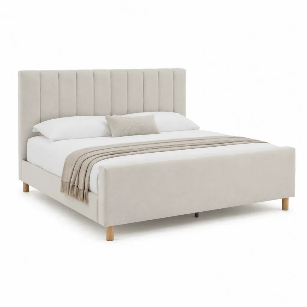 Letto matrimoniale imbottito 160 x 200 cm in poliestere rettangolare beige