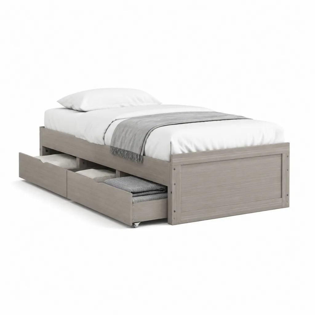 Letto singolo con 2 cassetti estraibili in truciolare melaminico grigio rovere 90 x 190 cm