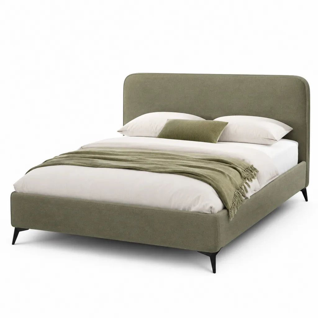 Letto matrimoniale imbottito 160 x 200 cm in poliestere verde oliva con testiera rettangolare