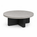 Tavolino da caffe rotondo O90 cm in MDF effetto cemento grigio con base nera