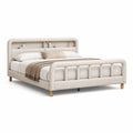Letto matrimoniale imbottito rettangolare 160 x 200 cm in poliestere beige con testiera a ripiani e pediera a barre verticali
