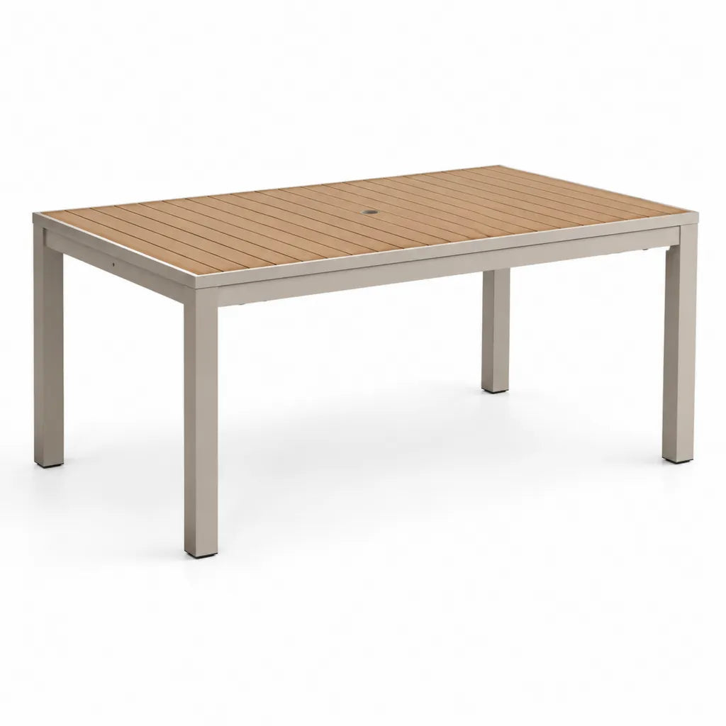 Tavolo da giardino rettangolare 150 x 90 x 75 cm in alluminio e WPC beige marrone chiaro