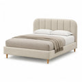 Letto matrimoniale imbottito con testiera arrotondata in poliestere beige 160 x 200 cm