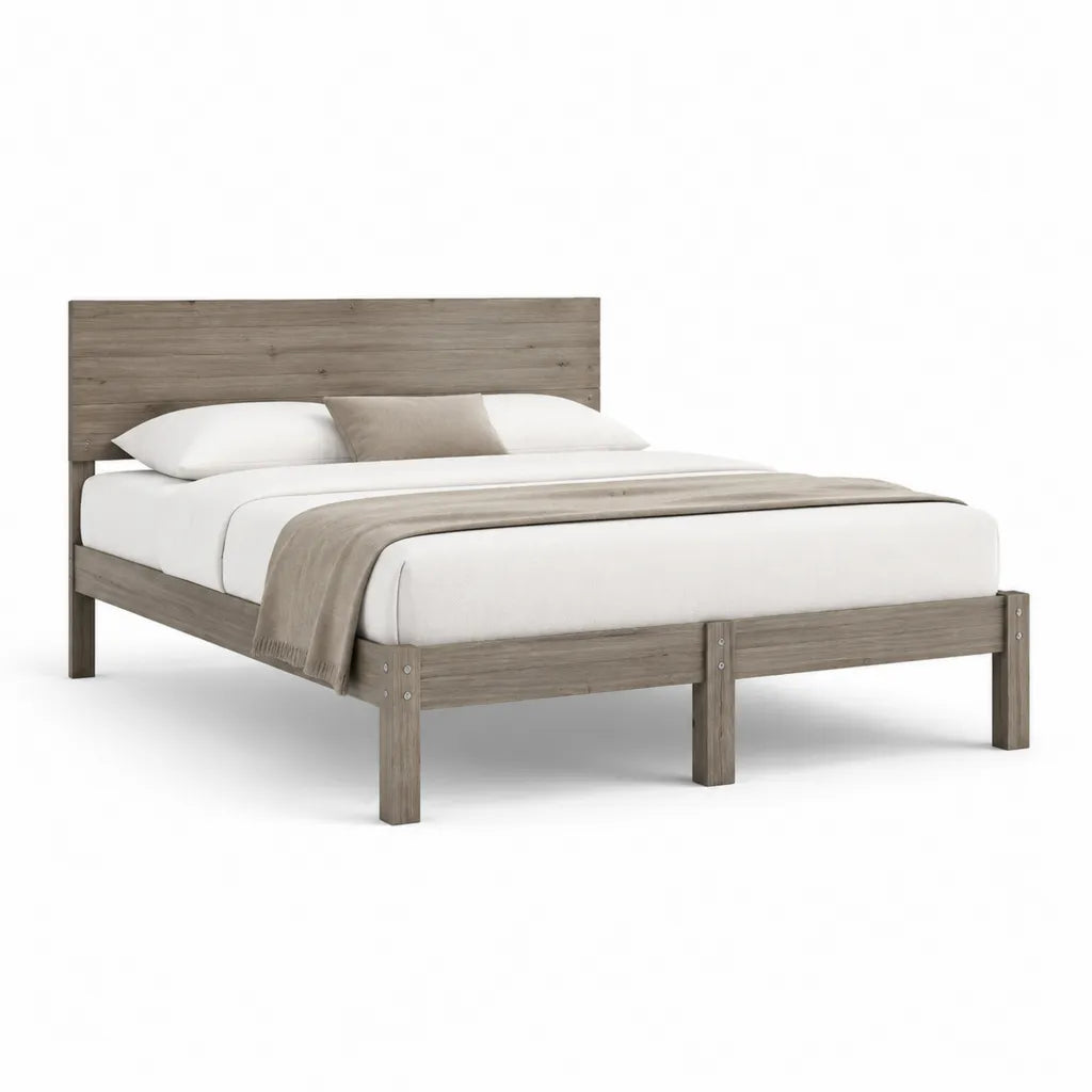 Letto matrimoniale con struttura in legno massello grigio rovere 160 x 200 cm