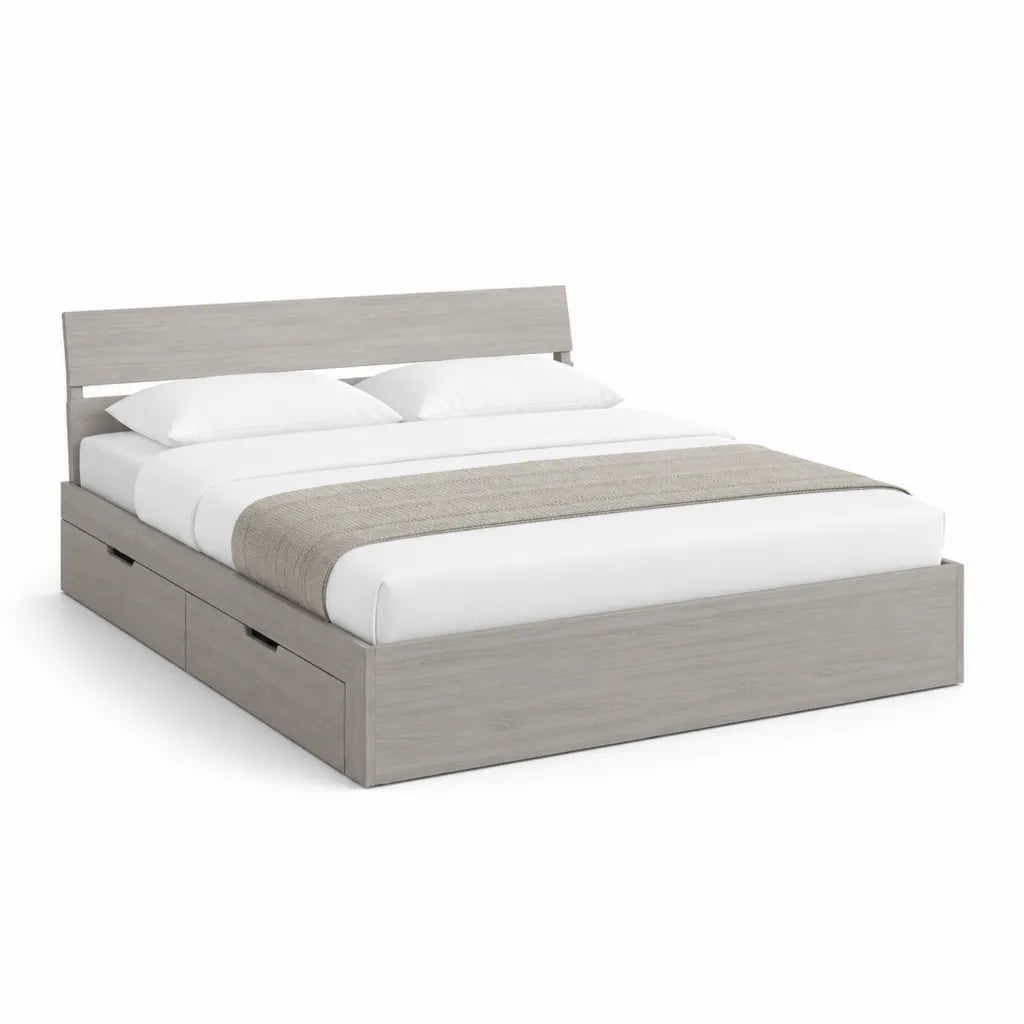 Letto matrimoniale con 2 cassetti 160 x 200 cm in pannelli di particelle grigio chiaro rettangolare