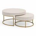 Set di 2 tavolini da caffe rotondi in MDF bianco con struttura in acciaio dorato O80 x 45 cm e O60 x 35 cm
