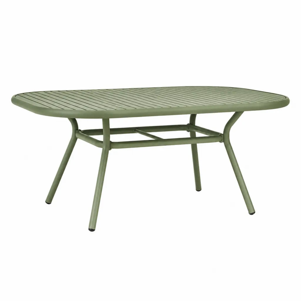 Tavolo da giardino ovale 160 x 90 x 75 cm in acciaio verniciato a polvere verde oliva