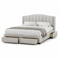 Letto matrimoniale contenitore 160 x 200 cm con 4 cassetti testiera imbottita in poliestere grigio chiaro