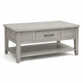 Tavolino da caffe rettangolare con cassetto e ripiano in legno massello grigio 110 x 60 x 50 cm