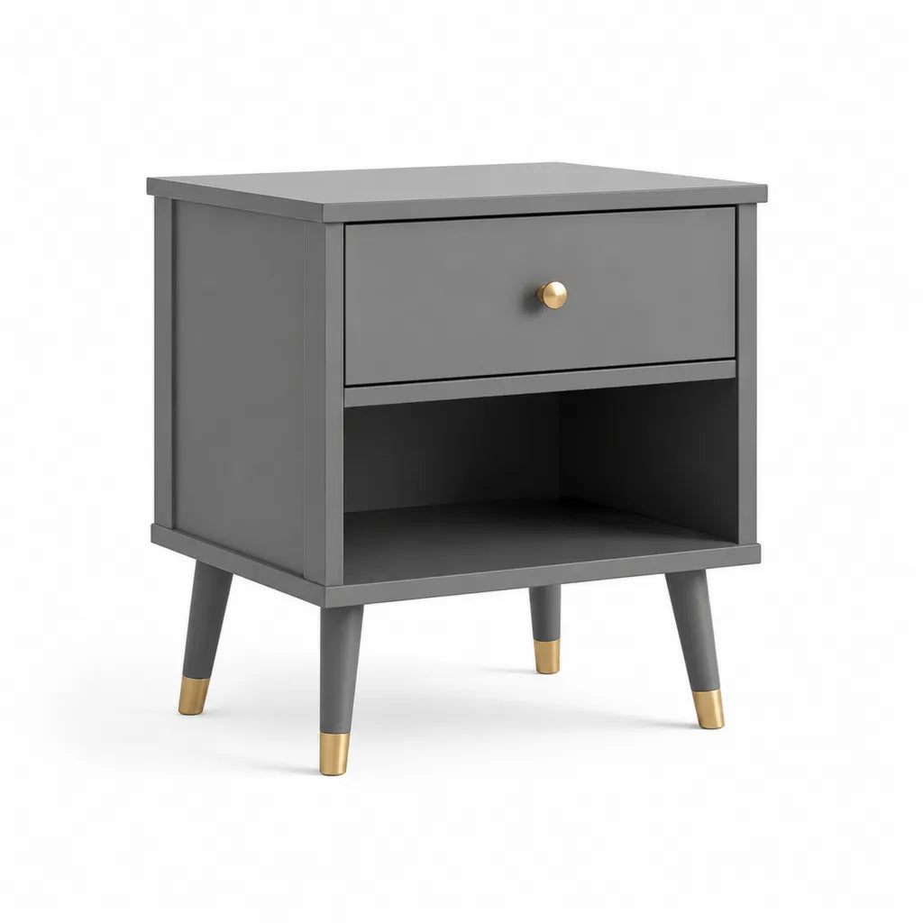 Comodino con cassetto e vano aperto in MDF grigio 45 x 35 x 60 cm