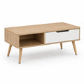 Tavolino da caffe rettangolare con cassetto 100 x 50 x 45 cm in MDF impiallacciato rovere e bianco