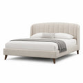 Letto matrimoniale imbottito 160 x 200 cm in poliestere beige con testiera arcuata