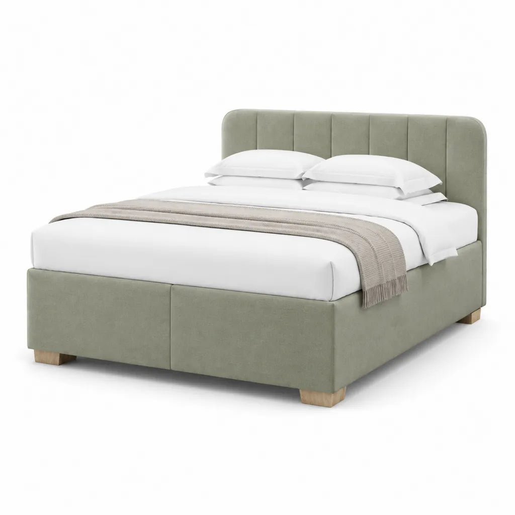 Letto matrimoniale imbottito 160 x 200 cm in poliestere verde salvia con testiera rettangolare