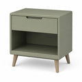 Comodino con 1 cassetto e vano aperto rettangolare verde salvia in MDF e legno massello di gomma 45 x 40 x 55 cm