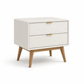 Comodino con 2 cassetti rettangolare in MDF e quercia bianco naturale 55 x 40 x 58 cm