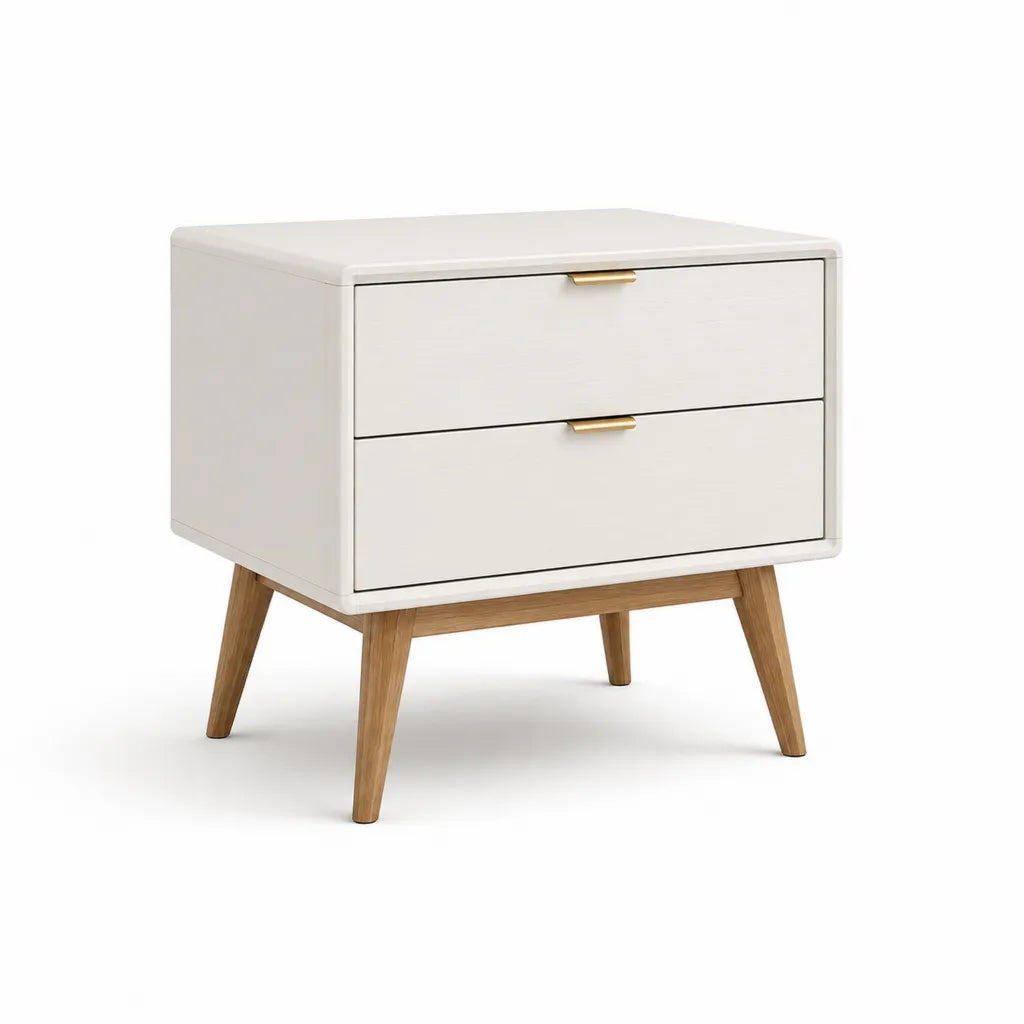 Comodino con 2 cassetti rettangolare in MDF e quercia bianco naturale 55 x 40 x 58 cm