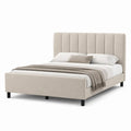 Letto matrimoniale imbottito 160 x 200 cm in velluto di poliestere beige con testiera alta