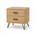 Comodino 2 Cassetti in Pannello Truciolare Rovere Naturale con Gambe in Acciaio Nero 50 x 40 x 55 cm