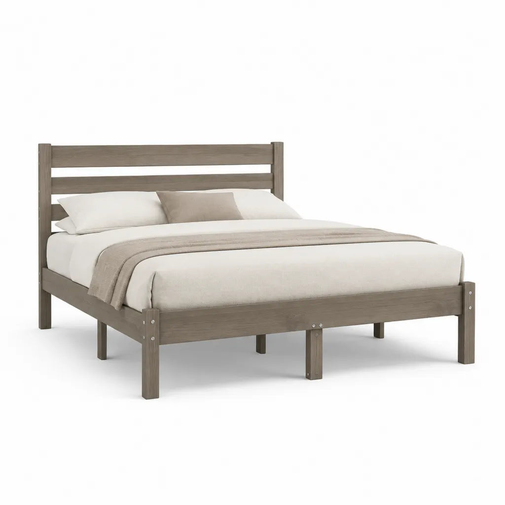Letto matrimoniale 160 x 200 cm in legno massello di pino grigio con testiera a doghe