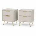 Comodini set di 2 con 2 cassetti in MDF rettangolari avorio e oro 45 x 35 x 55 cm
