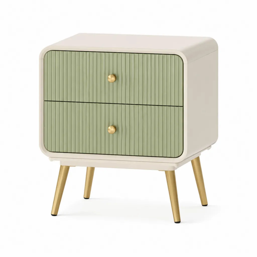 Comodino a 2 cassetti in MDF rettangolare bianco e verde salvia 45 x 35 x 60 cm