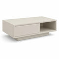 Tavolino da caffe con cassetto e vano a giorno in MDF rettangolare bianco crema 100 x 60 x 35 cm