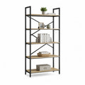 Libreria a 5 ripiani 80 x 30 x 180 cm in pannello truciolare melaminico effetto rovere e acciaio nero