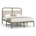 Letto matrimoniale con struttura in acciaio verniciato verde e testiera imbottita beige 160 x 200 cm