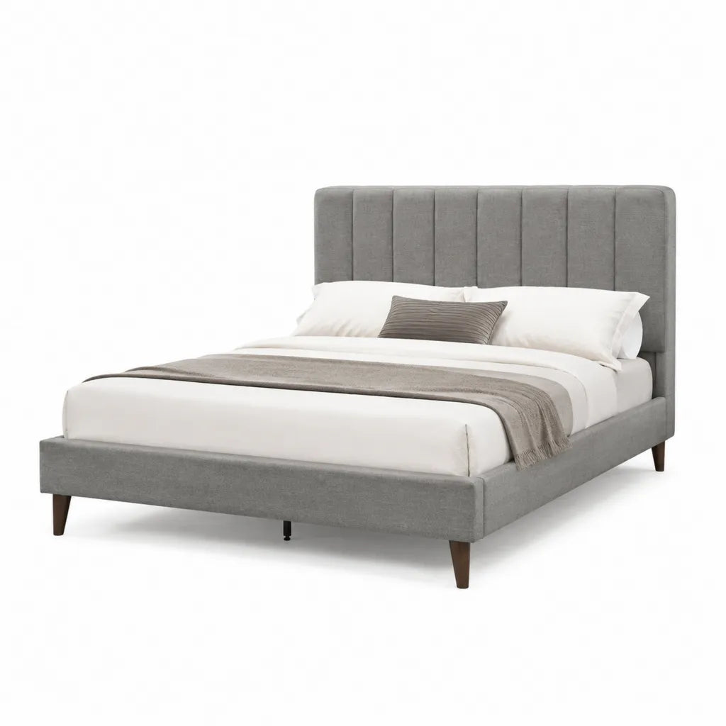Letto matrimoniale imbottito 160 x 200 cm in poliestere grigio rettangolare