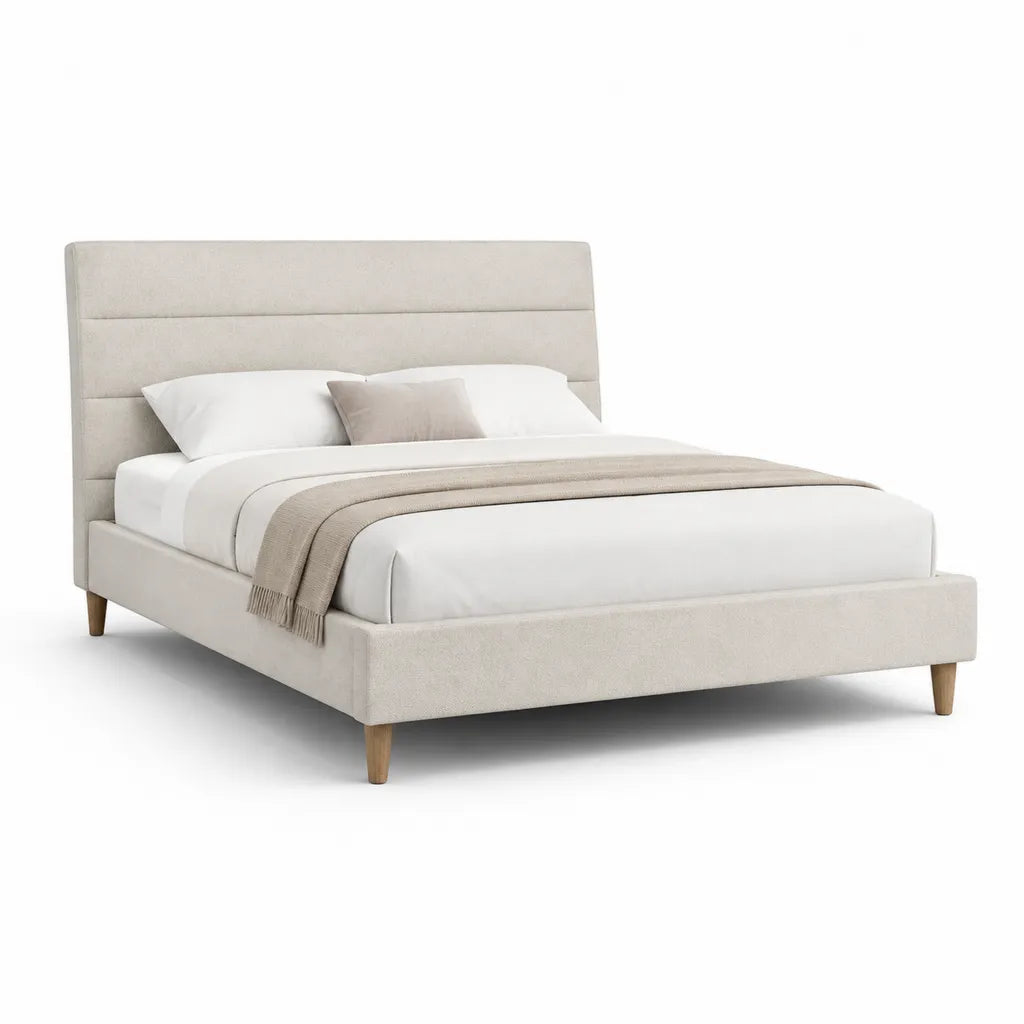 Letto matrimoniale imbottito con testiera 160 x 200 cm in poliestere beige