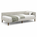 Letto matrimoniale imbottito 160 x 200 cm in velluto di poliestere beige con struttura angolare e gambe in faggio marrone